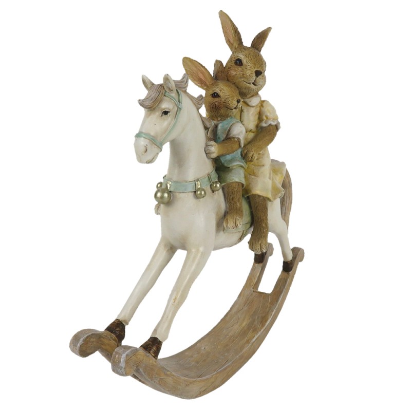 Statua coniglio su cavallo a dondolo in resina - 19x5x20 cm - Clayre & Eef